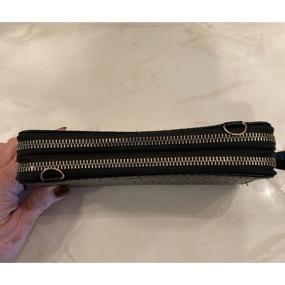 Crossbody Wristlet Wallet Pocketbook Purse Zip Around Black Crocodile Print - Picture 6 of 12